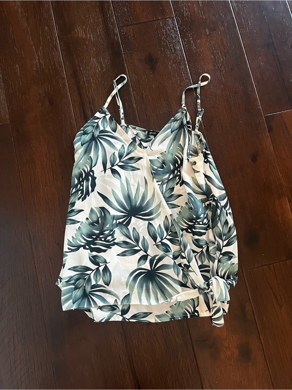 Tropical Print Wrap Cami Top - White & Green